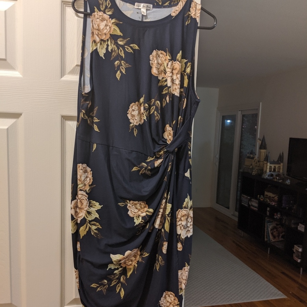 Navy blue fitted floral dress